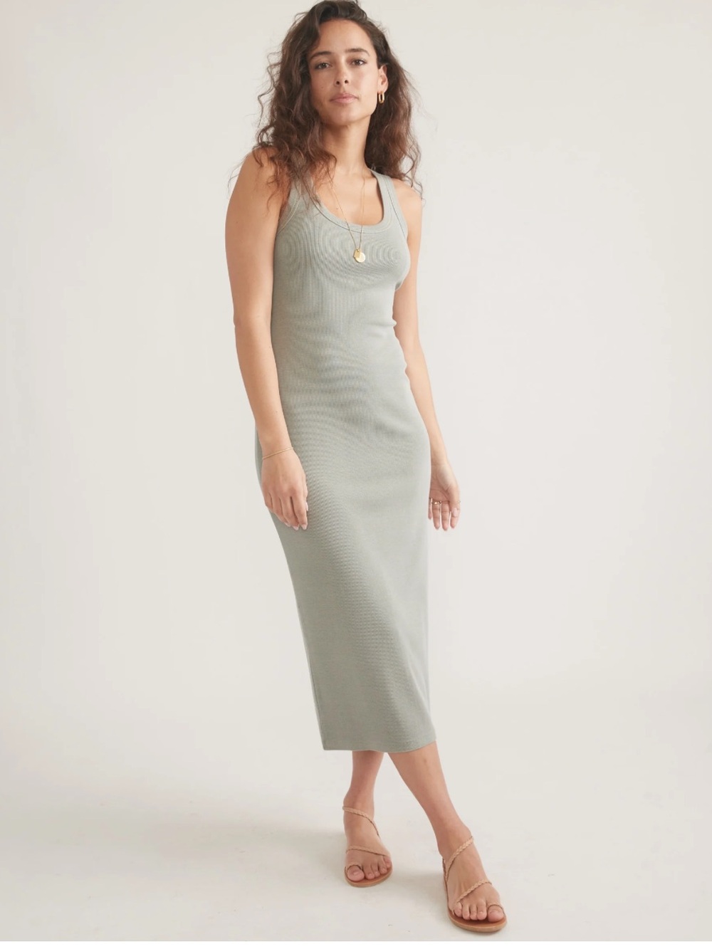 Marine Layer Lexi Ribbed Midi Dress in faded olive